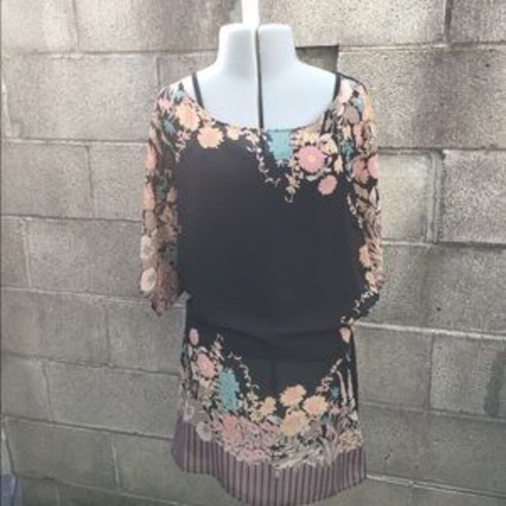 Vintage Free People floral top size S. Loose fitting sheer blouse Rare 90s Y2K